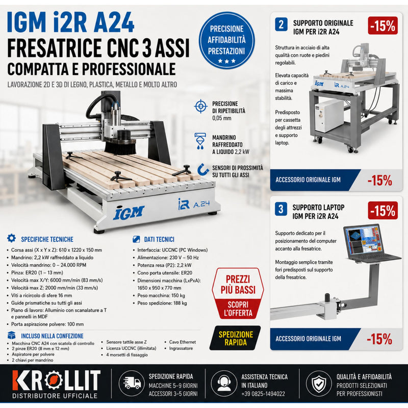 IGM i2R A24 CNC-Fräsmaschine Kombi + Original-Untergestell + Laptop-Halterungv