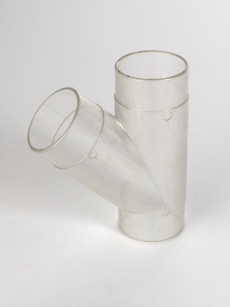 Raccordo a Y trasparente Record Power CVA250-50-104 per sistemi di aspirazione da 2,5″, ideale per diramare il flusso e controllare visivamente il passaggio delle polveri.