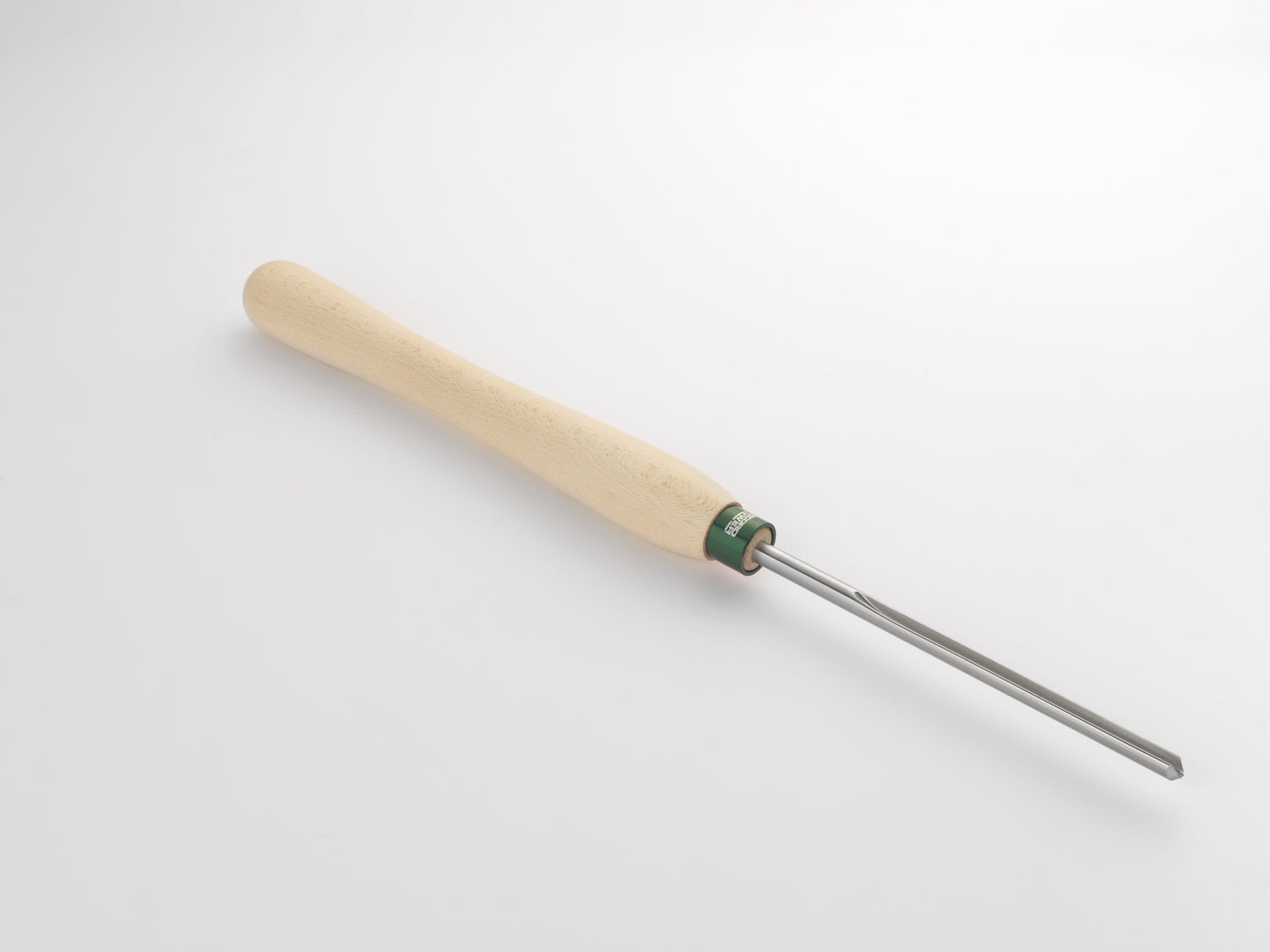 Dettaglio della sgorbia Record Power per ciotole da 6 mm con manico in faggio da 305 mm, ideale per tornitura interna su legno.
