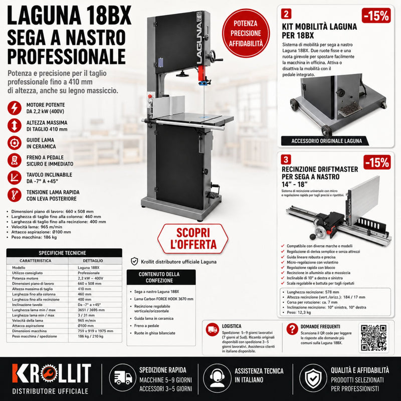 Laguna 18BX Bandsäge Kombi + Mobilitätskit + LAGUNA DX3 Parallelanschlagsystem