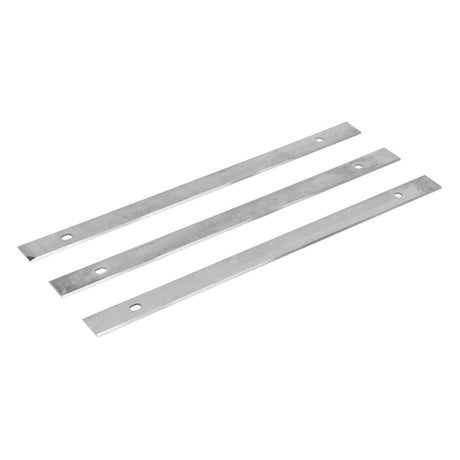 Set di 3 coltelli Bernardo in acciaio HSS 260 x 18,5 x 1 mm, compatibili con la piallatrice combinata CU 250 F, per tagli precisi e finiture pulite sul legno.