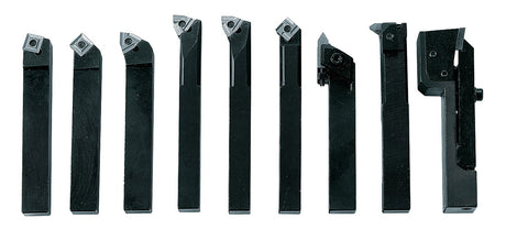 Set utensili da tornitura Bernardo 12 mm composto da 9 utensili in acciaio con inserti in metallo duro, forniti in elegante cassetta di legno.