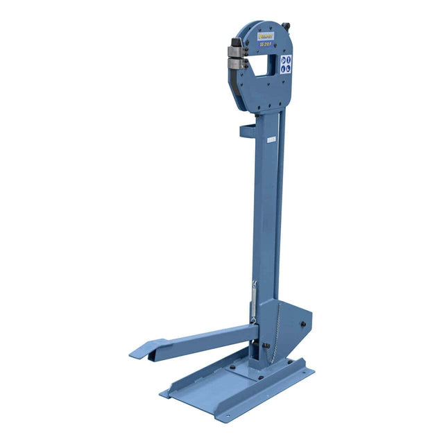 Bernardo Shrinker e Stretcher SS 210 F con gola da 200 mm, sistema a pedale e due accessori separati per shrinking e stretching.