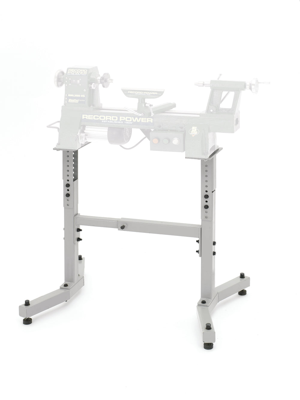 Supporto regolabile in altezza DML305/A per torni Record Power DML, ideale per migliorare stabilità ed ergonomia.
