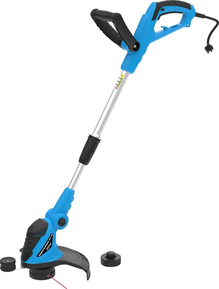 Güde GRT 550 – Tagliabordi elettrico da 550 W con sistema a doppio filo, testina inclinabile 5 posizioni, manico telescopico e ruota di guida per bordatura precisa.