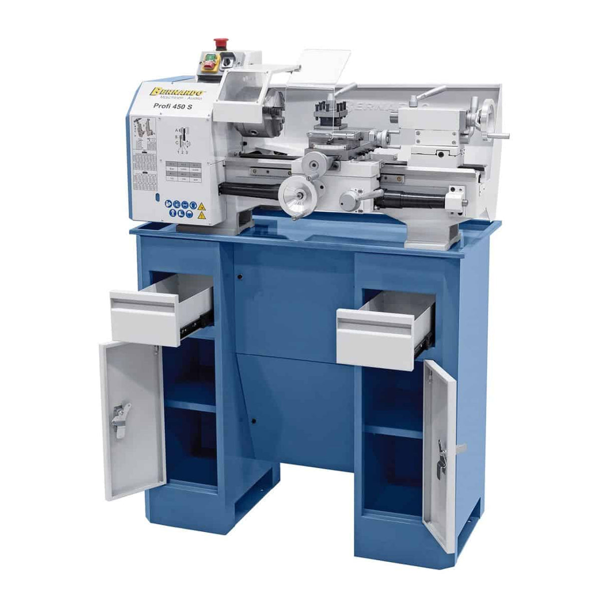 Bernardo Profi 450 S Metalldrehmaschine – Spitzenweite 450 mm, Ø 230 mm am Bett, Spindelbohrung Ø 20 mm Kegel MK 3, Motor 0,9 kW 230 V Einphasenstrom, Gewicht 112 kg