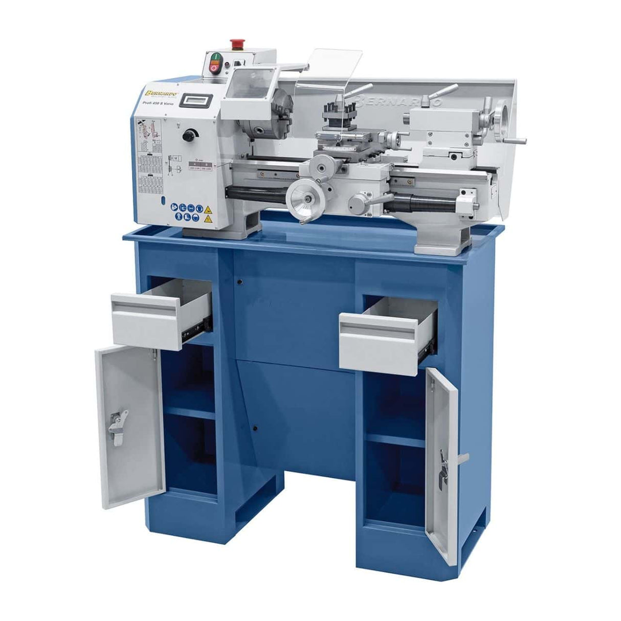 Bernardo Profi 450 S Vario Metalldrehmaschine – Spitzenweite 450 mm, Ø 230 mm am Bett, Spindelbohrung Ø 20 mm Kegel MK 3, 0,9 kW 230 V Einphasenmotor, digitale Drehzahlanzeige, Gewicht 112 kg