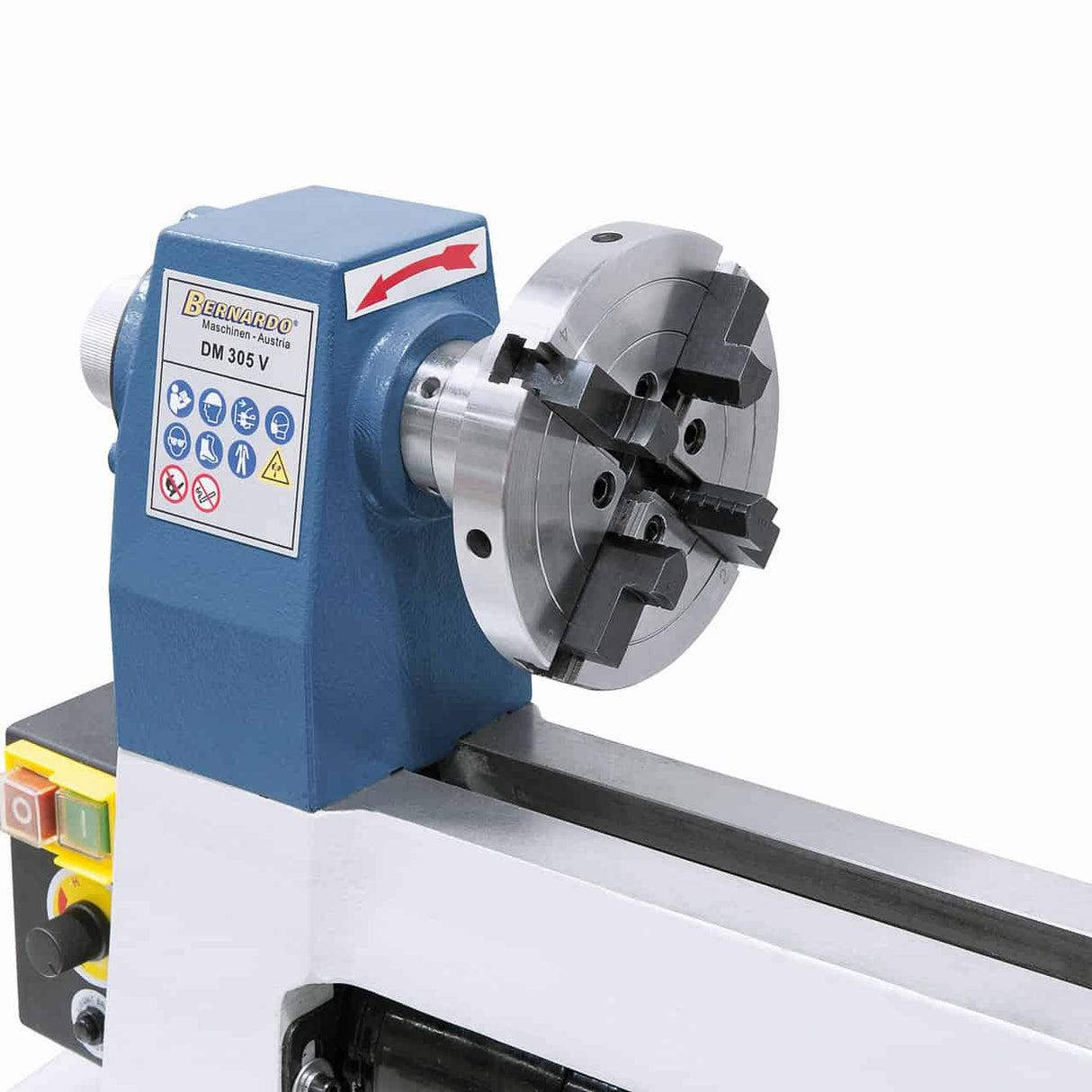 Tornio per legno Bernardo DM 305 V – distanza punte 345 mm, Ø 210 mm su bancale, M33 × 3,5 mandrino, motore 0.25 kW 230V monofase, peso 20 kg