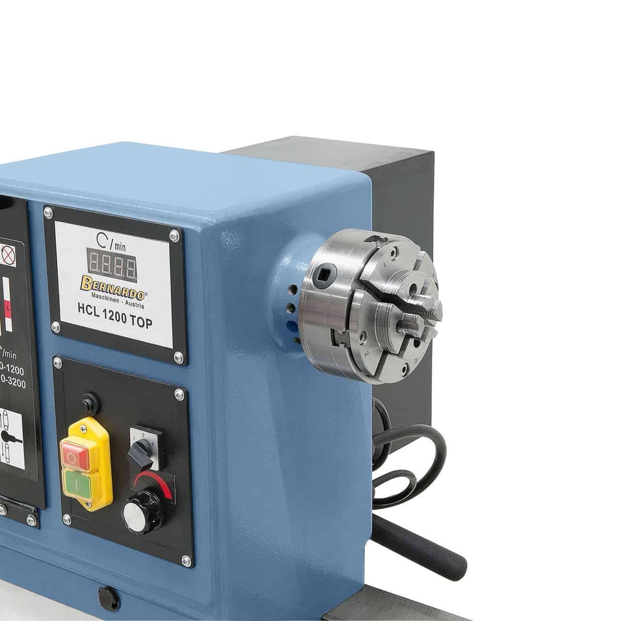 Bernardo HCL 1200 Holzdrehmaschine – 1200 mm Spitzenweite, Ø 450 mm am Bett, Spindel M33 × 3,5, 1,5 kW 230 V Einphasenmotor, Delta-Frequenzumrichter, LED-Anzeige, Gewicht 186 kg