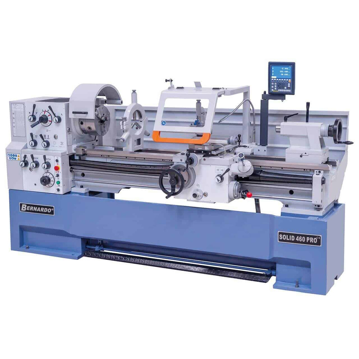 Tornio parallelo Bernardo Solid 460 x 2000 Pro con altezza punte 230 mm, distanza 2000 mm e visualizzatore digitale a 3 assi.