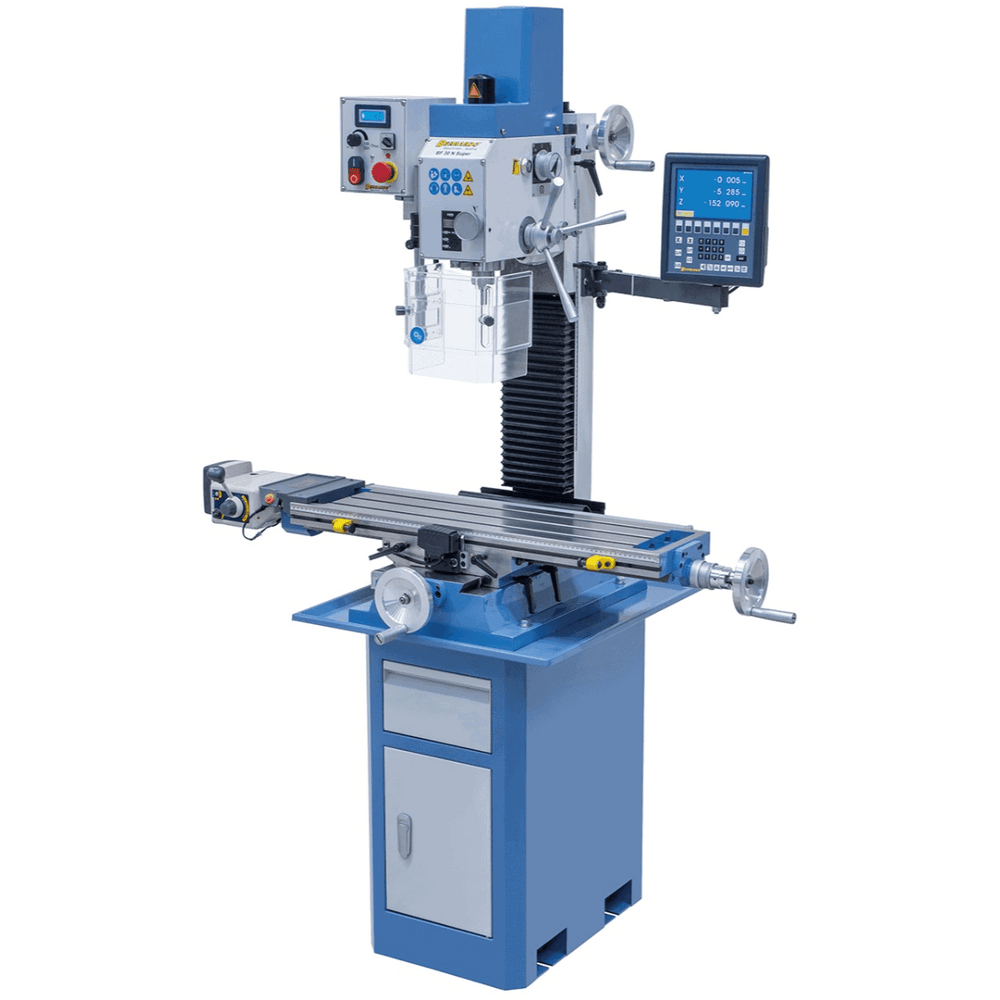 Trapano/Fresatrice Bernardo BF 30 N Super con tavolo 840 × 210 mm, testa inclinabile e visualizzatore digitale a 3 assi ES-12 V.