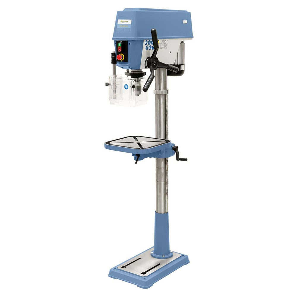 Trapano a colonna B 430 Vario 400 V con regolazione continua della velocità, tavola in ghisa girevole e struttura robusta da 100 kg.