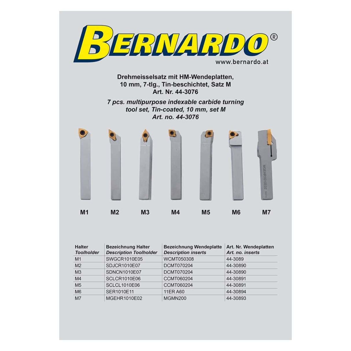 Bernardo Zinnbeschichtetes Drehmeißel-Set 10 mm M
