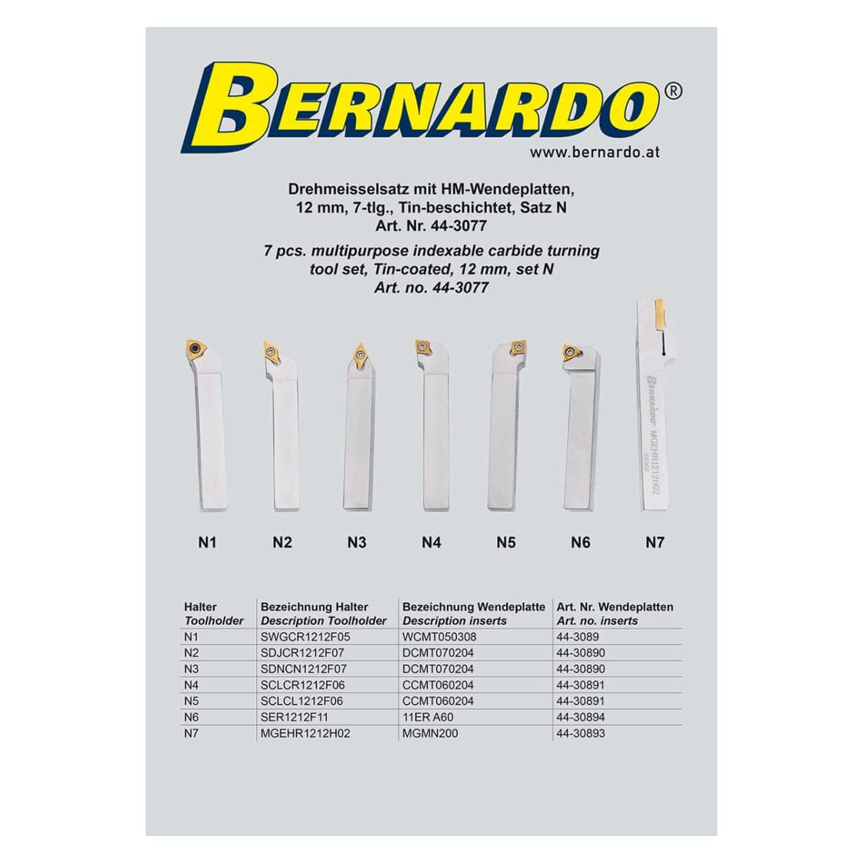 Utensile da taglio Bernardo da tornio con rivestimento in stagno, 12 mm, kit N