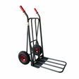Carrello portapacchi Ravendo CLM 250 TIP LS con telaio nero, impugnature rosse e ruote pneumatiche.