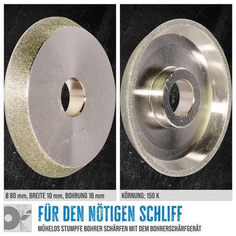 Mola abrasiva di ricambio originale Güde 94166 diametro 80 mm, grana K150, spessore 10 mm e foro centrale 18 mm per affilapunte GBS 80