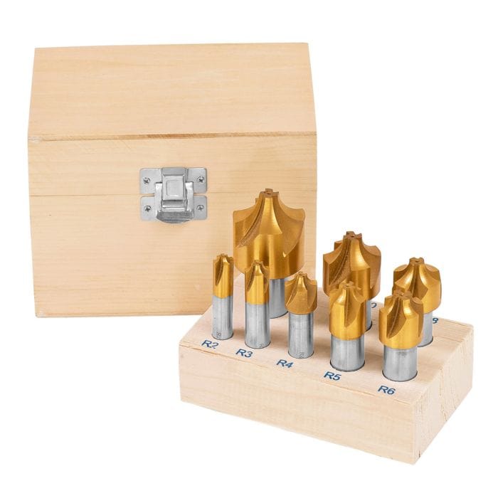8-teiliges Viertelkreis-Fräser-Set aus Hochgeschwindigkeitsstahl (HSS).