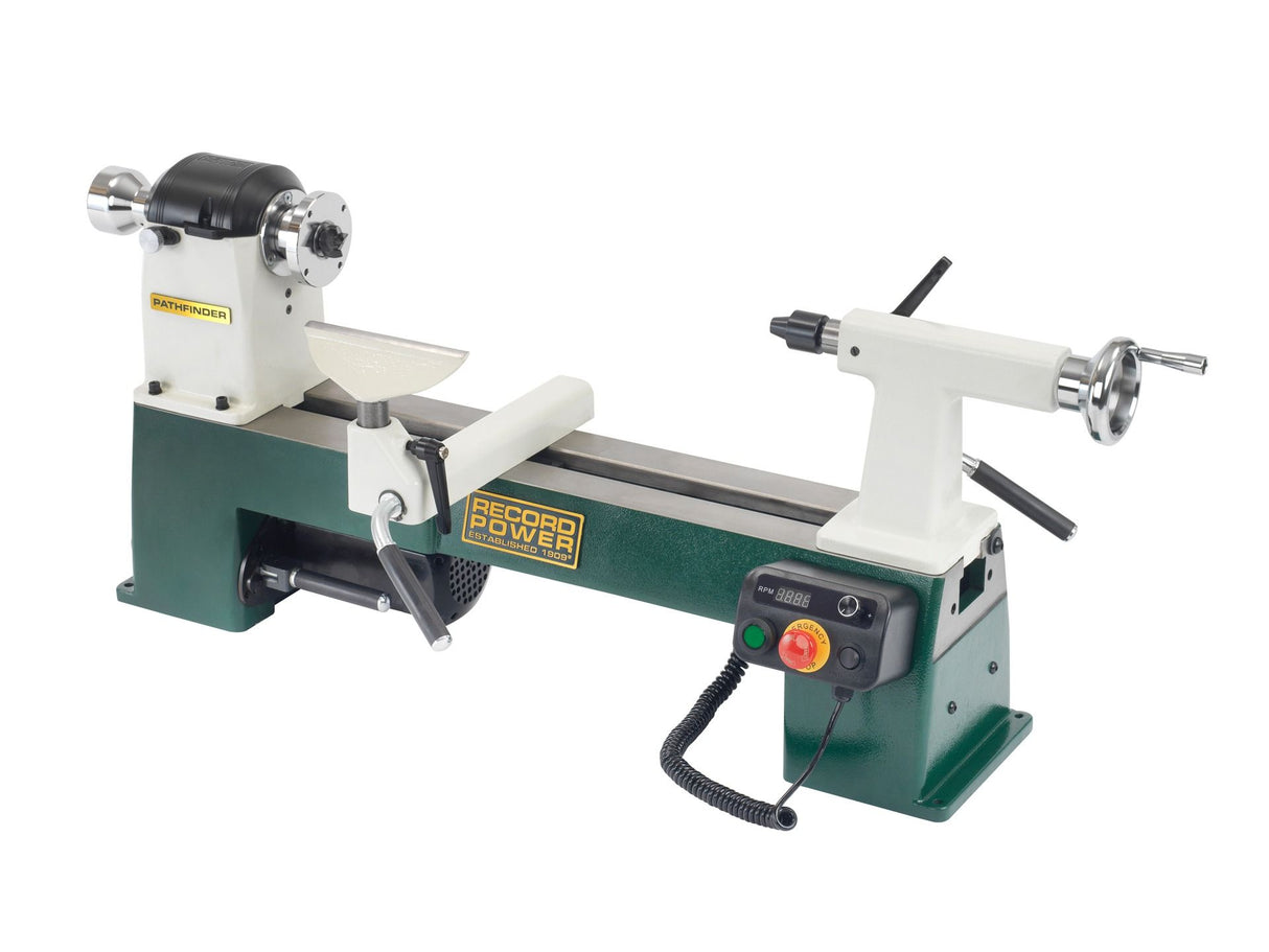 Combo Record Power Pathfinder – Tischdrechselbank mit Spannfutter, Spannzangen und Bettverlängerung