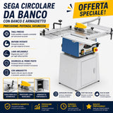 Immagine promozionale di Sega da banco Bernardo TK 200 RSN – Compatta, precisa e stabile con basamento chiuso con testo e informazioni sul prodotto.