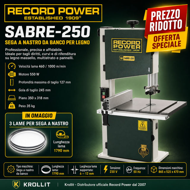 Sega a nastro Record Power Sabre 250 vista frontale