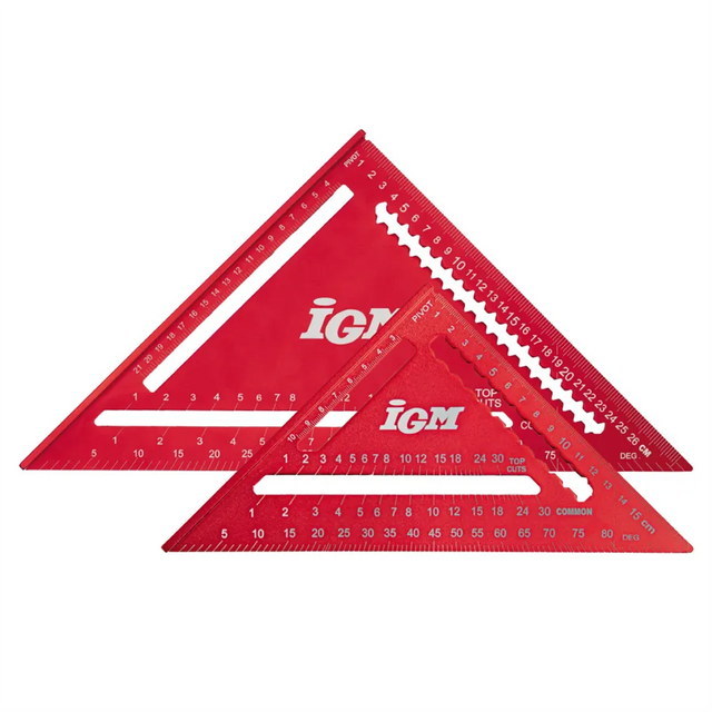 Squadra da carpentiere IGM Carpenter Square in duralumin con scala laser 0°–90° e tacche ogni 5 mm, versione 180 e 300 mm